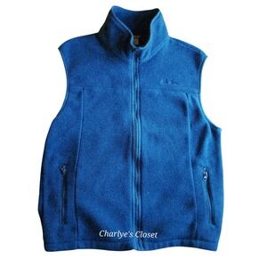 LL Bean Womens Blue Fleece Full Zip Vest L Made in USA Cottage Hiking Active
